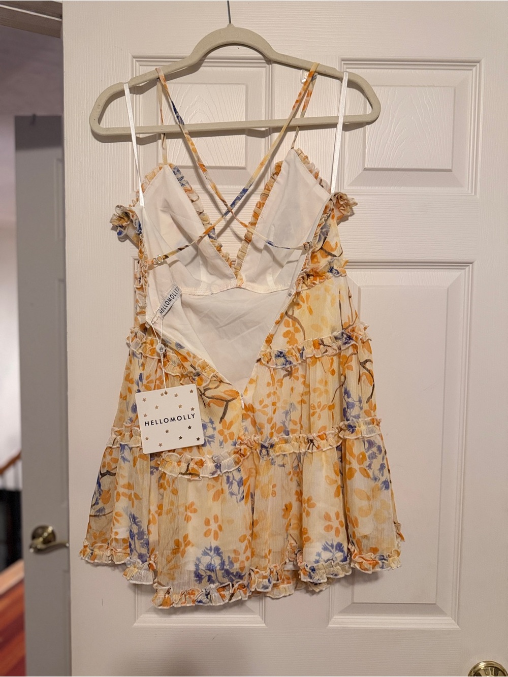 NWT Hello Molly Floral Ruffle Tiered Mini Dress | Cream | Size S (AU 8) - Picture 3 of 10